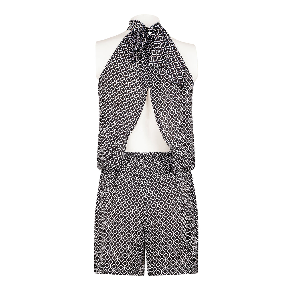 Jumpsuit corto ottico bianco e nero
