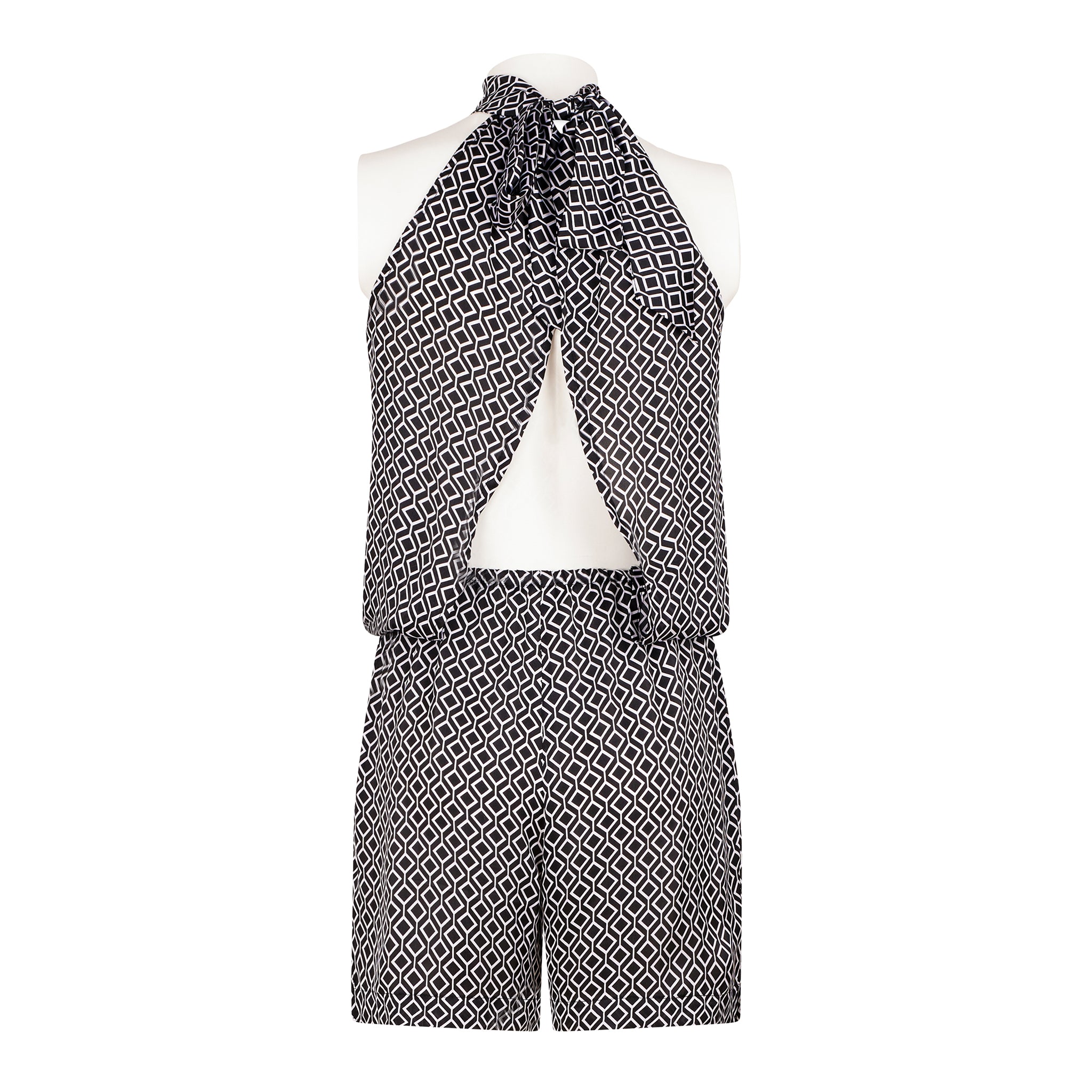 Jumpsuit corto ottico bianco e nero