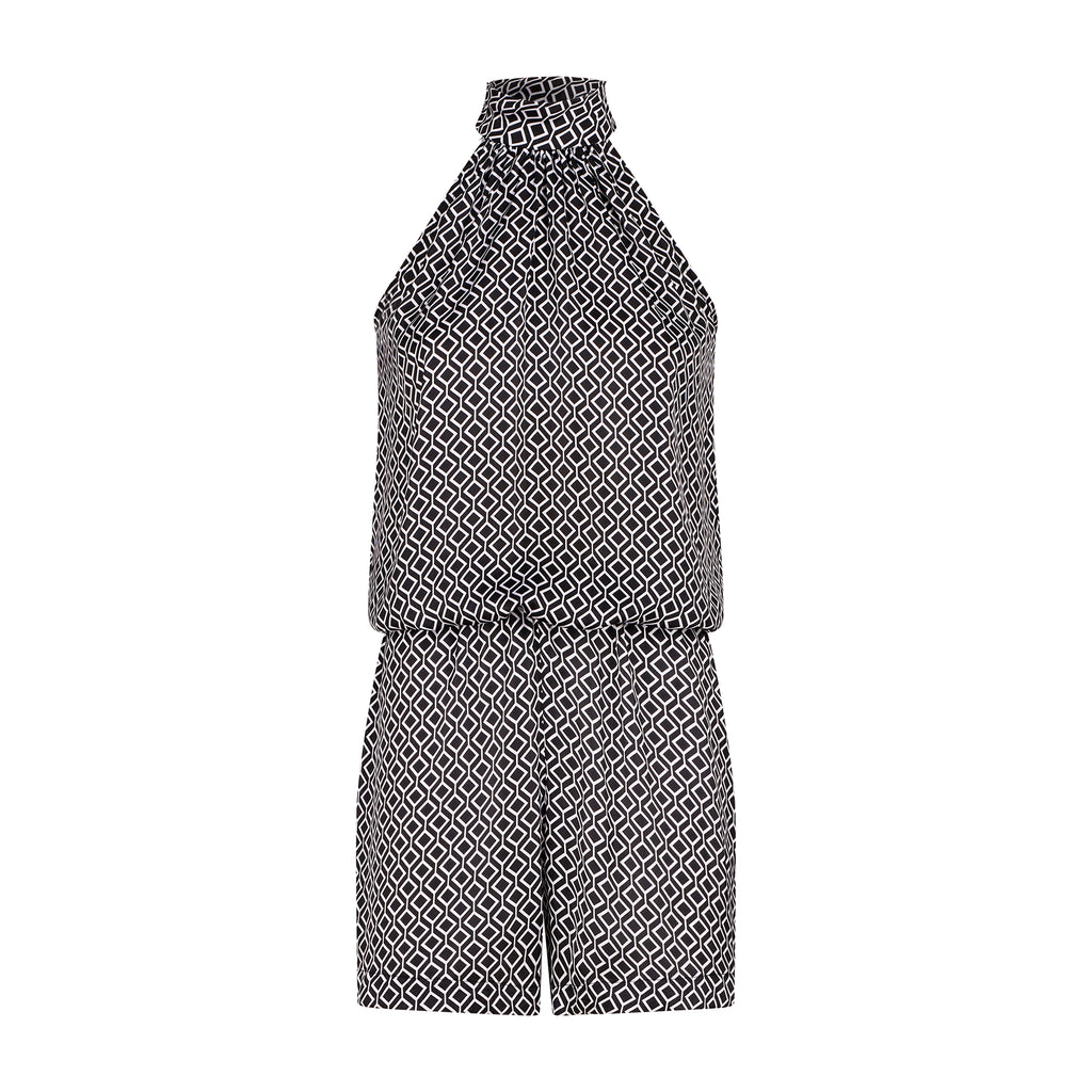 Jumpsuit corto ottico bianco e nero