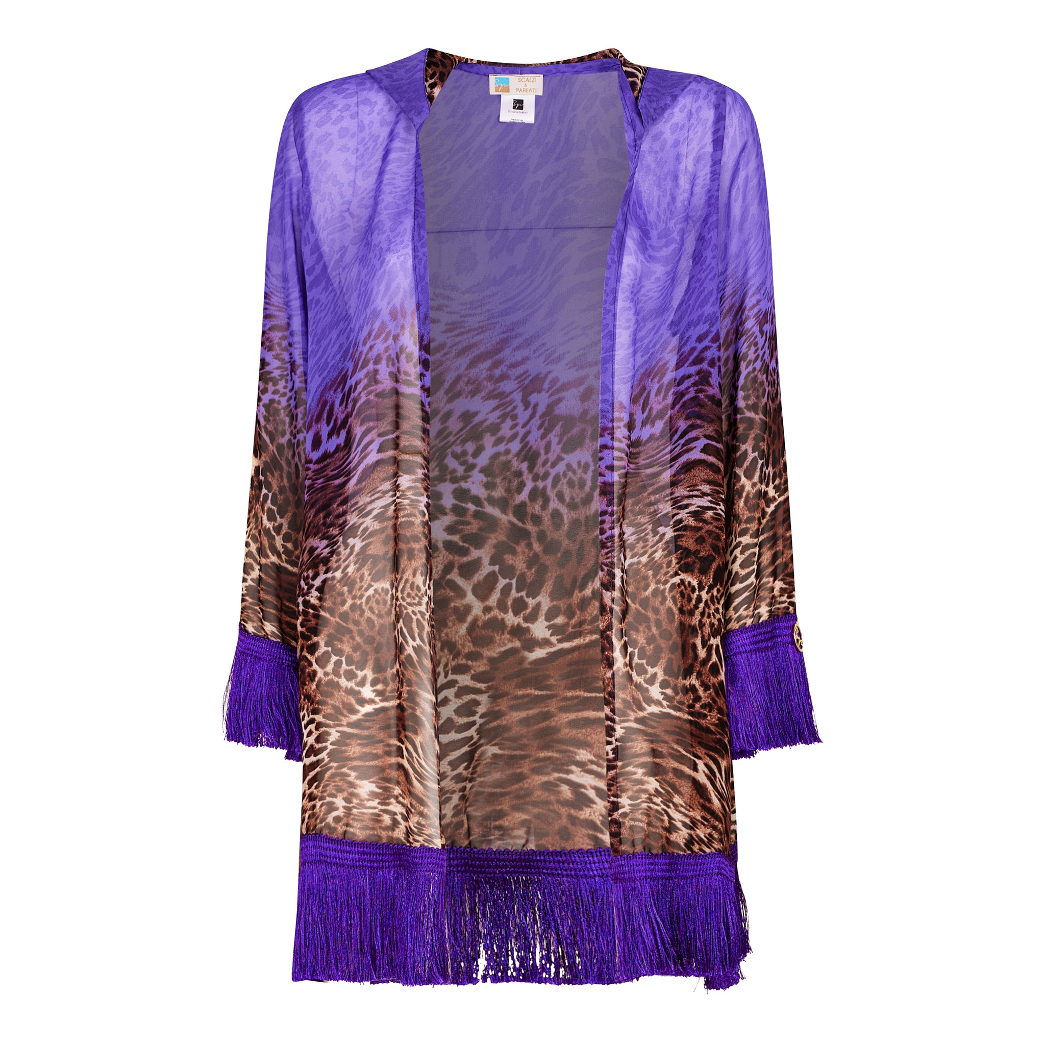 Kimono corto leopardato con cappuccio da spiaggia