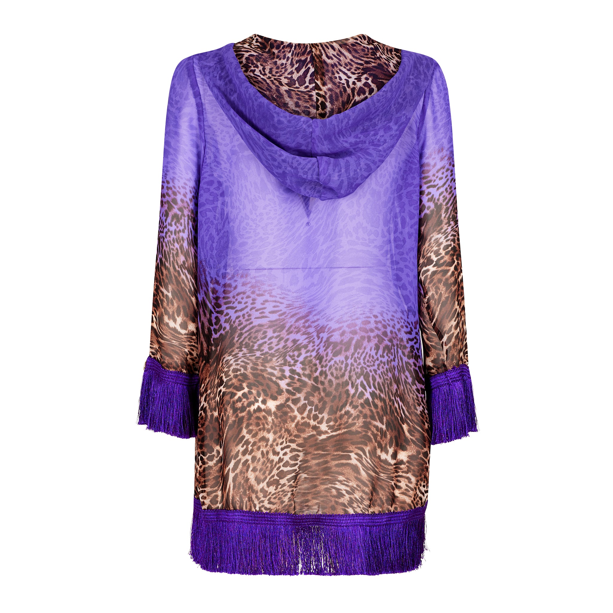 Kimono corto leopardato con cappuccio da spiaggia