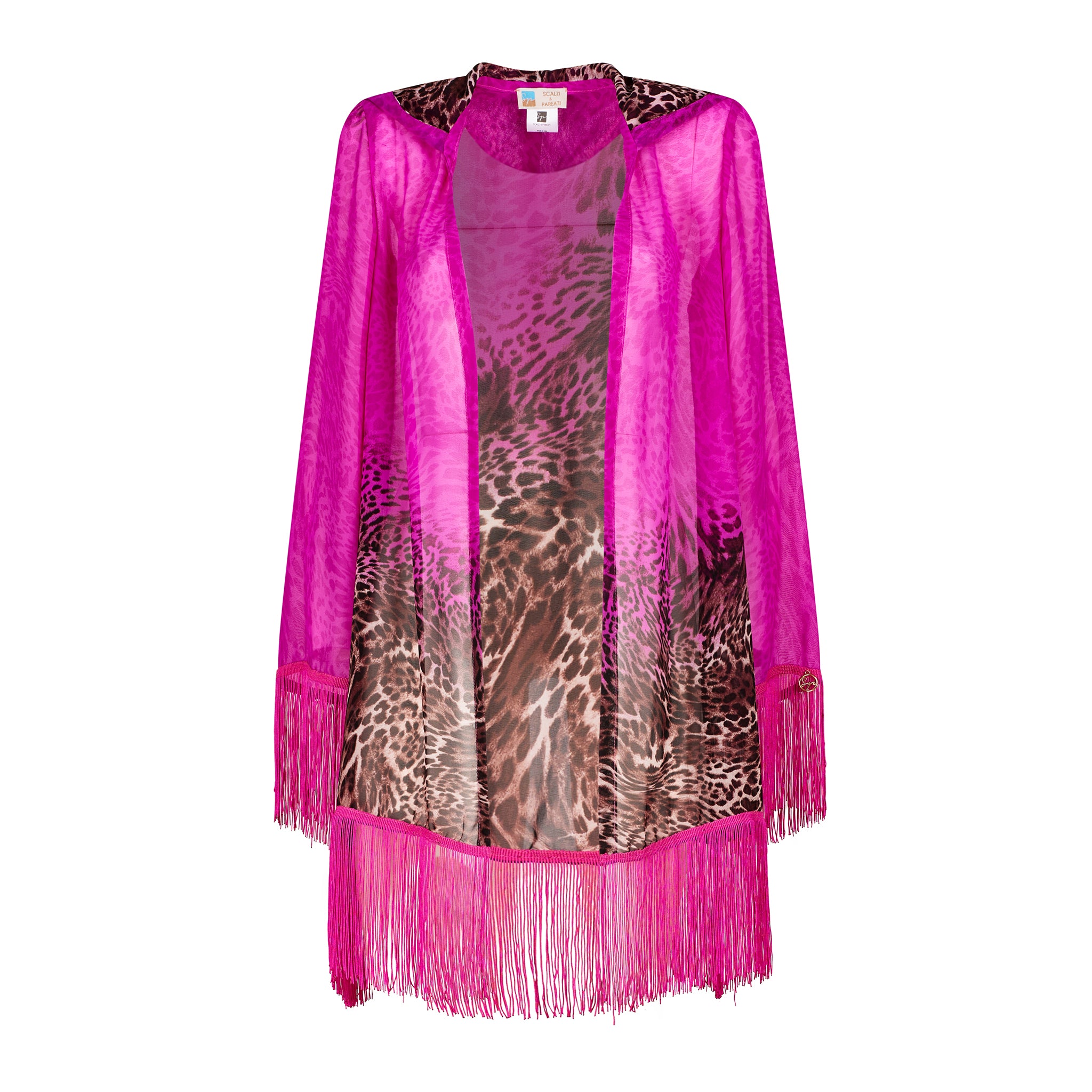 Kimono corto leopardato con cappuccio da spiaggia