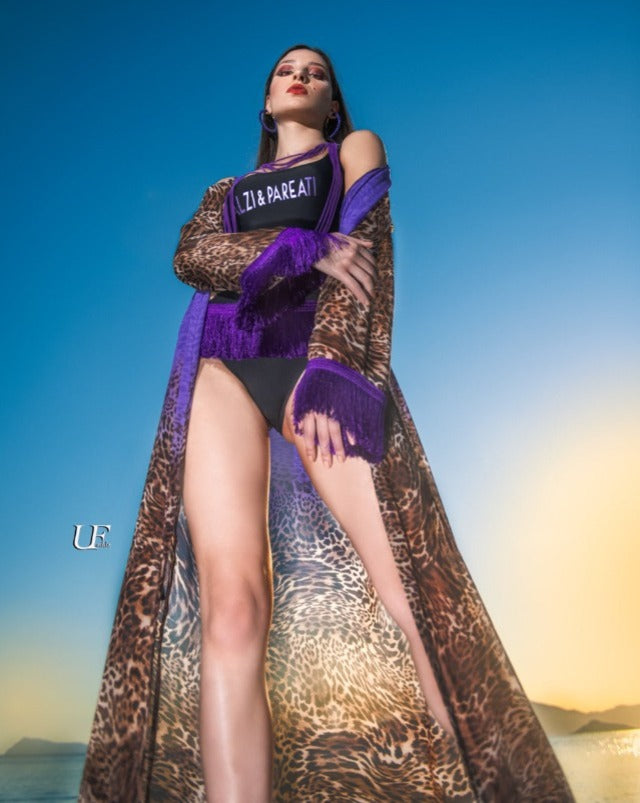 Kimono lungo leopardato da spiaggia