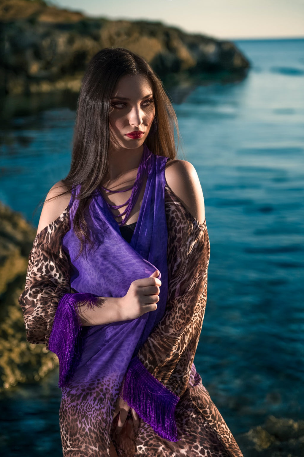 Kimono lungo leopardato da spiaggia